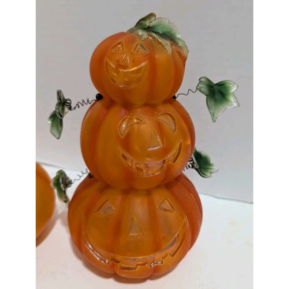 Halloween Frosted Jack-O-Lantern Pumpkin Figures 2000's Holiday Decor Lot Of 2